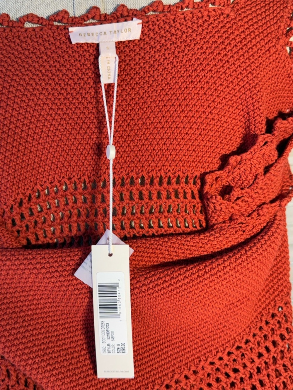 NWT Rebecca Taylor Crochet Trim Cotton Knit Mini Dress Red Small Pomodoro - Picture 4 of 9